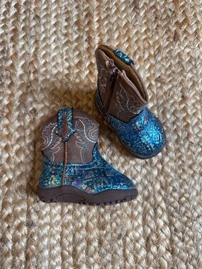 Roper 1 Infant Baby Girl Kids  Boots Blue Glitter Brown